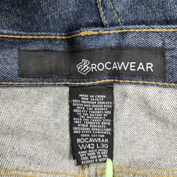 Rocawear MENS 42X30 Blue Denim Pants Baggy Gruge Emo Embroidered VINTAGE Y2K